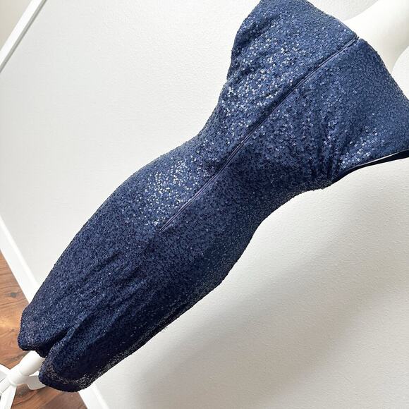 Eliza J. Navy Blue Sequin V Neck Fitted Sheath Midi Dress Women’s Size 10 NEW - Picture 6 of 13